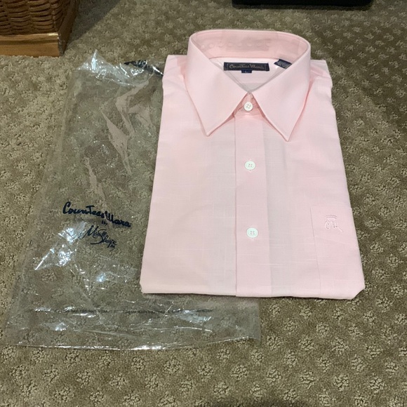 NWOT Vintage Countess Mara Pink Textured Short Sleeve Dress Shirt - Picture 1 of 6